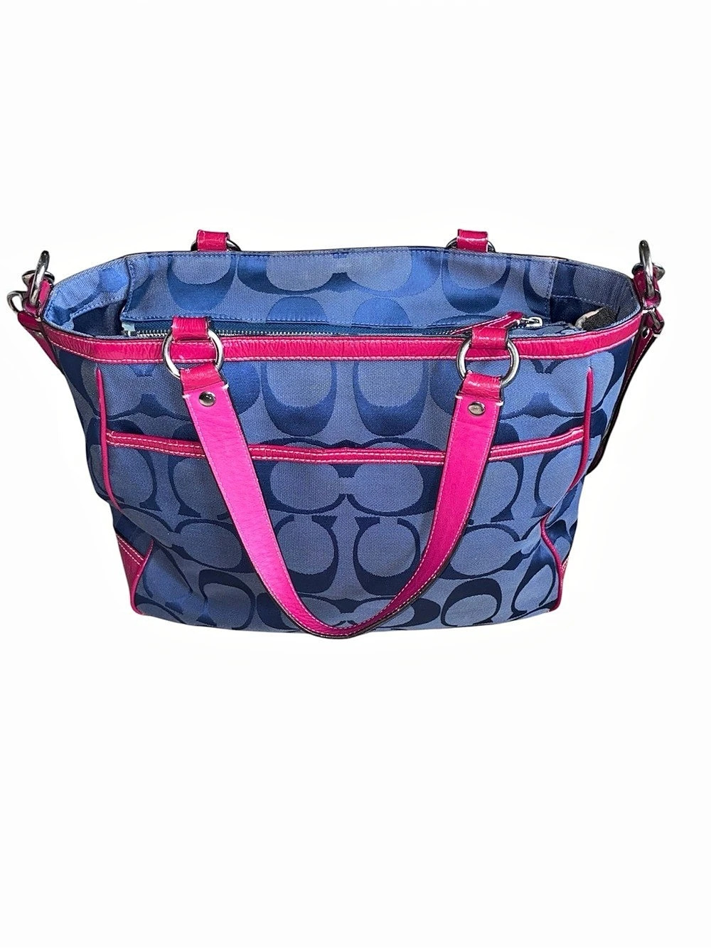 Coach Laura Signature Tote Blue & Pink Logo Tote Bag - Picture 2 of 7